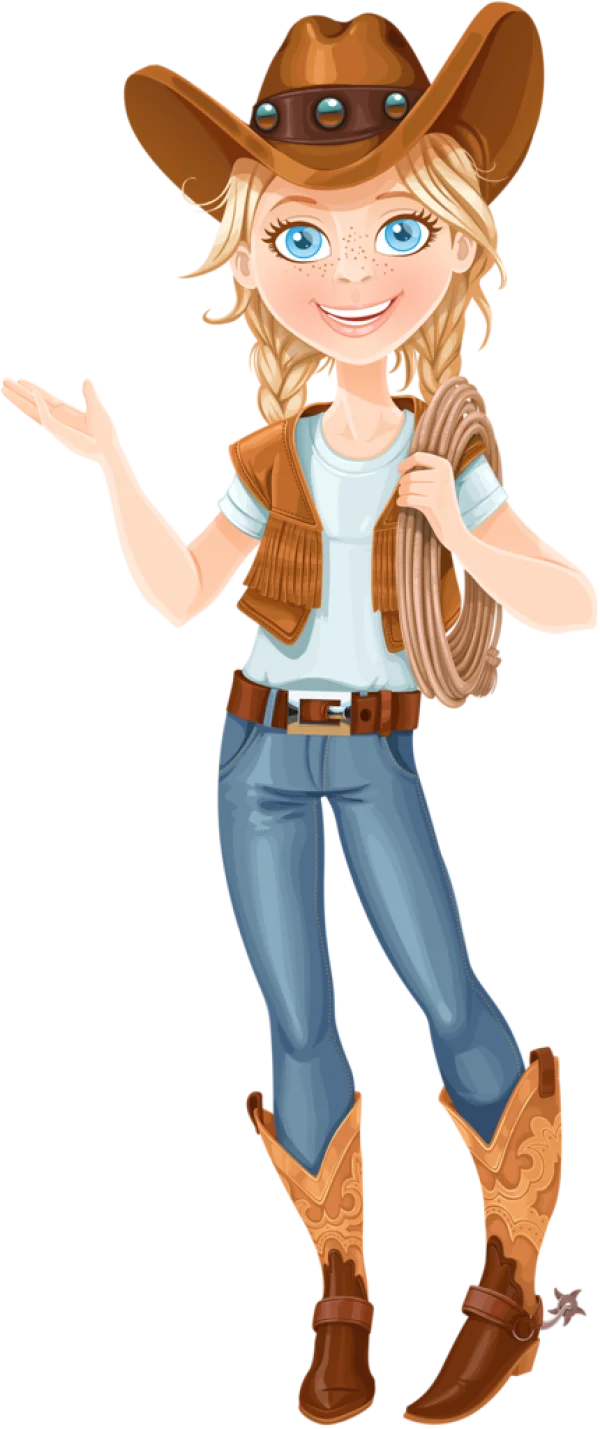 Cute Cartoon Cowgirl with Lasso PNG Transparent