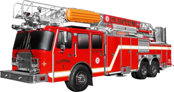 Red Fire Truck with Ladder PNG Transparent Background