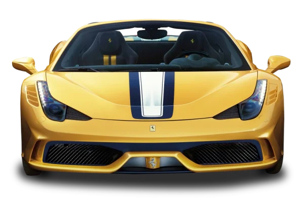 Yellow Ferrari Sports Car Front View PNG