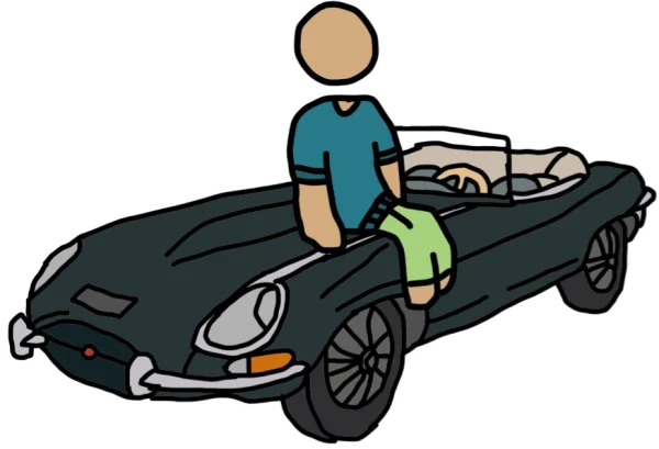Stick Figure on Classic Convertible Car PNG