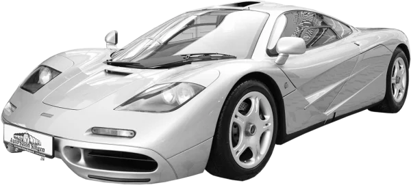 Silver McLaren F1 Supercar PNG Transparent Background