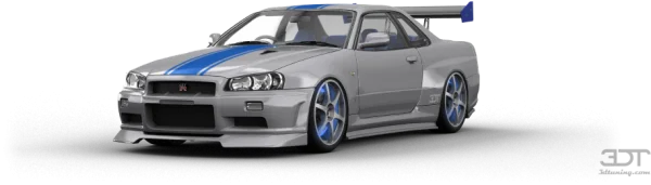 Nissan Skyline R34 GT-R Silver with Blue Stripes PNG