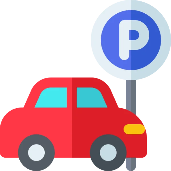 Red Car with Parking Sign Icon PNG Transparent Background