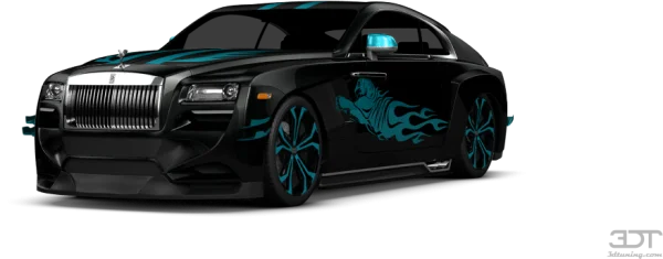 Black Rolls-Royce Wraith with Teal Flames PNG Transparent Background
