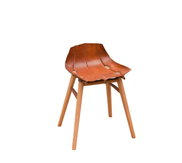 Brown Leather and Wood Stool PNG Transparent Background
