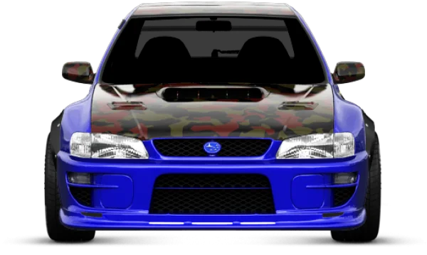 Blue Subaru Impreza Front with Camo Hood PNG