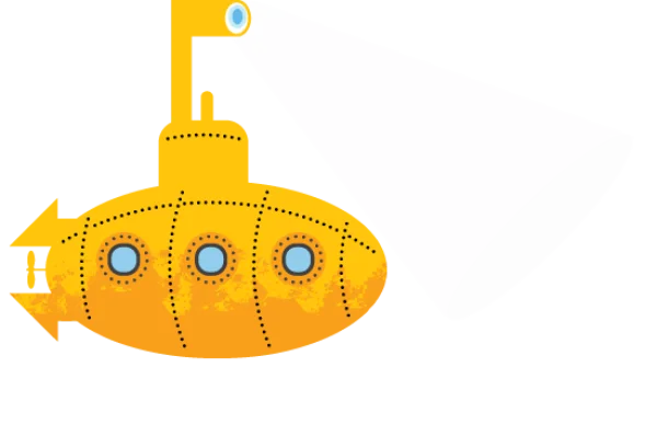 Yellow Submarine with Spotlight PNG Transparent Background