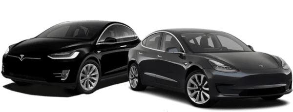 Two Tesla Model X and Model 3 Cars PNG