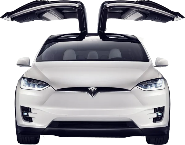 White Tesla Model X with Open Falcon Wing Doors PNG