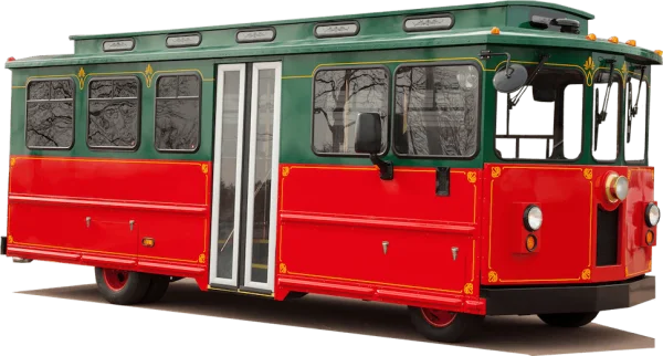 Red and Green Vintage Trolley Bus PNG Transparent Background