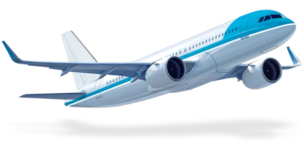 Blue and White Passenger Airplane Taking Off PNG