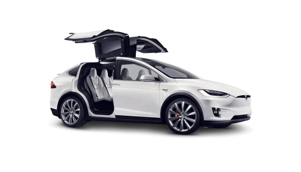 White Tesla Model X with Open Falcon Wing Doors PNG