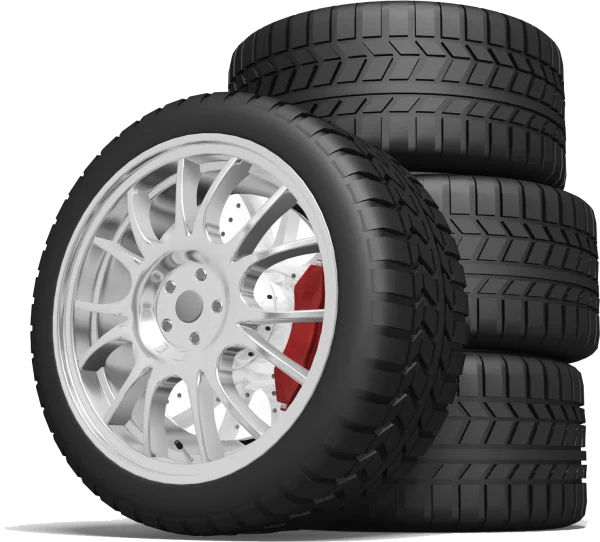 Automotive Wheel and Stacked Tires PNG Transparent Background