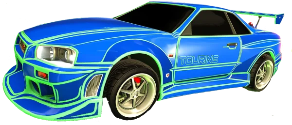 Custom Blue Sports Car with Green Accents PNG Transparent