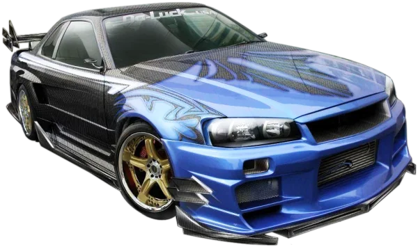 Nissan Skyline R34 Custom Blue Car PNG Transparent Background