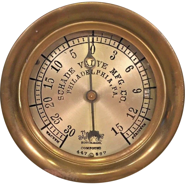 Antique Brass Compound Pressure Vacuum Gauge PNG Transparent Background