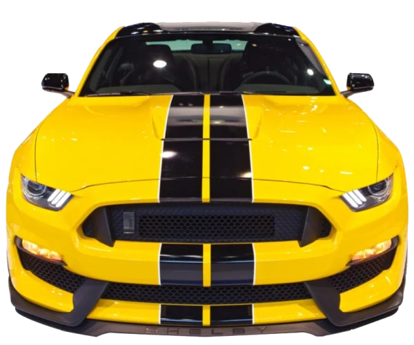 Yellow Ford Mustang Shelby with Black Stripes PNG