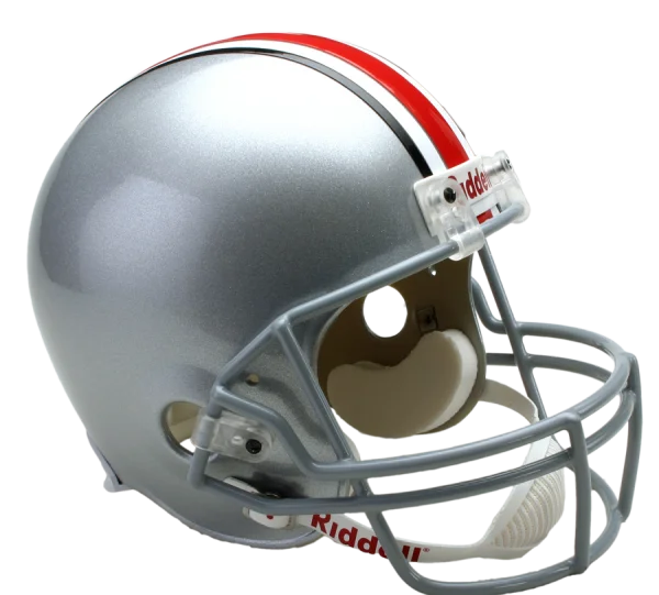 Silver Football Helmet with Red Stripes PNG