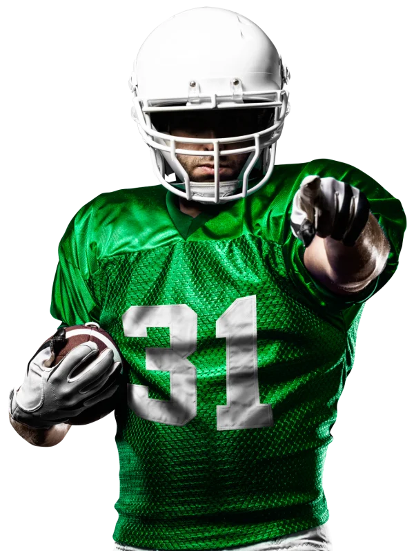 Green Football Player Pointing with Ball PNG Transparent