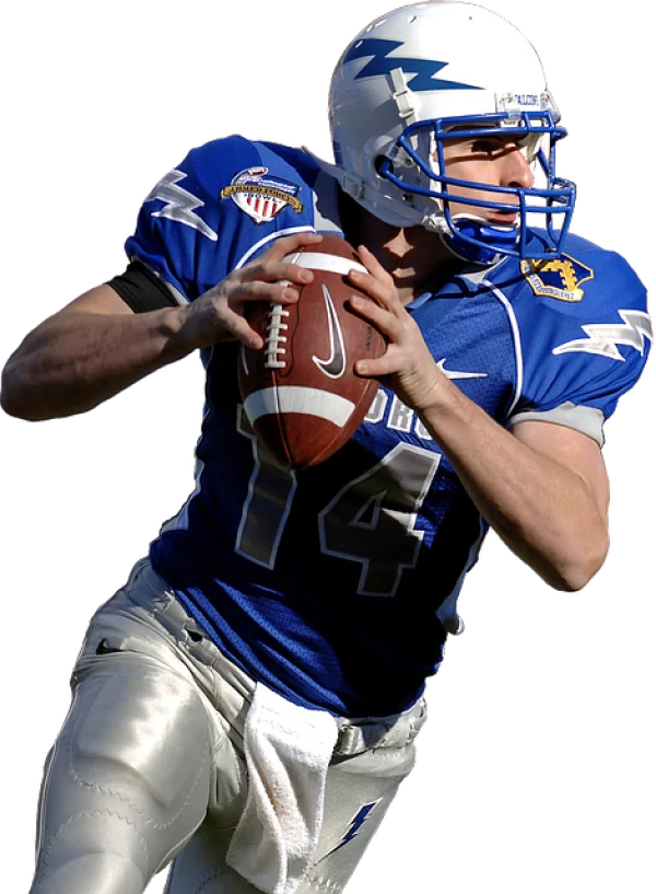 Football Player in Blue Uniform Holding Ball PNG