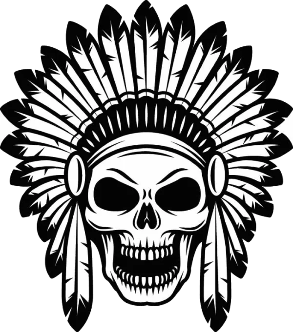 Skull with Native Feather Headdress PNG Transparent