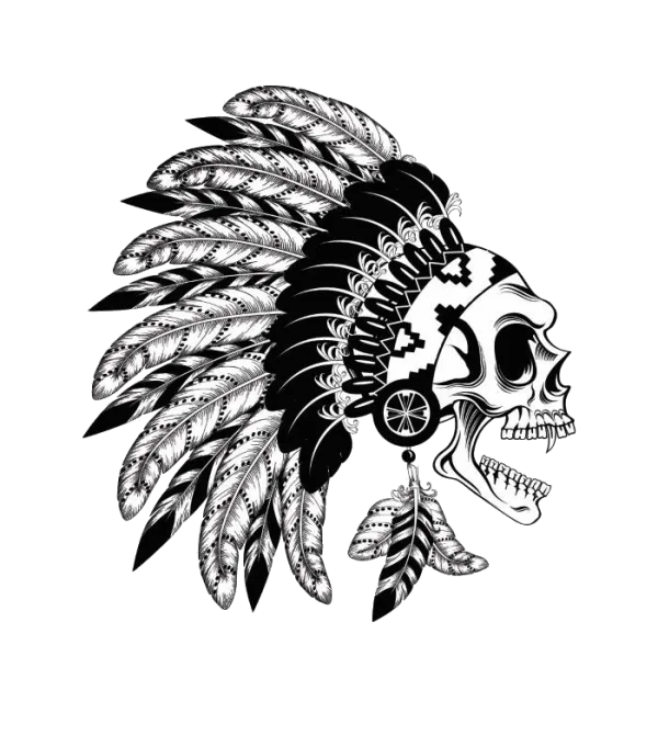 Tribal Skull with Feather Headdress PNG