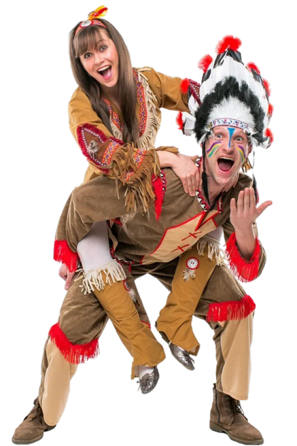 Happy Couple in Native American Costumes PNG