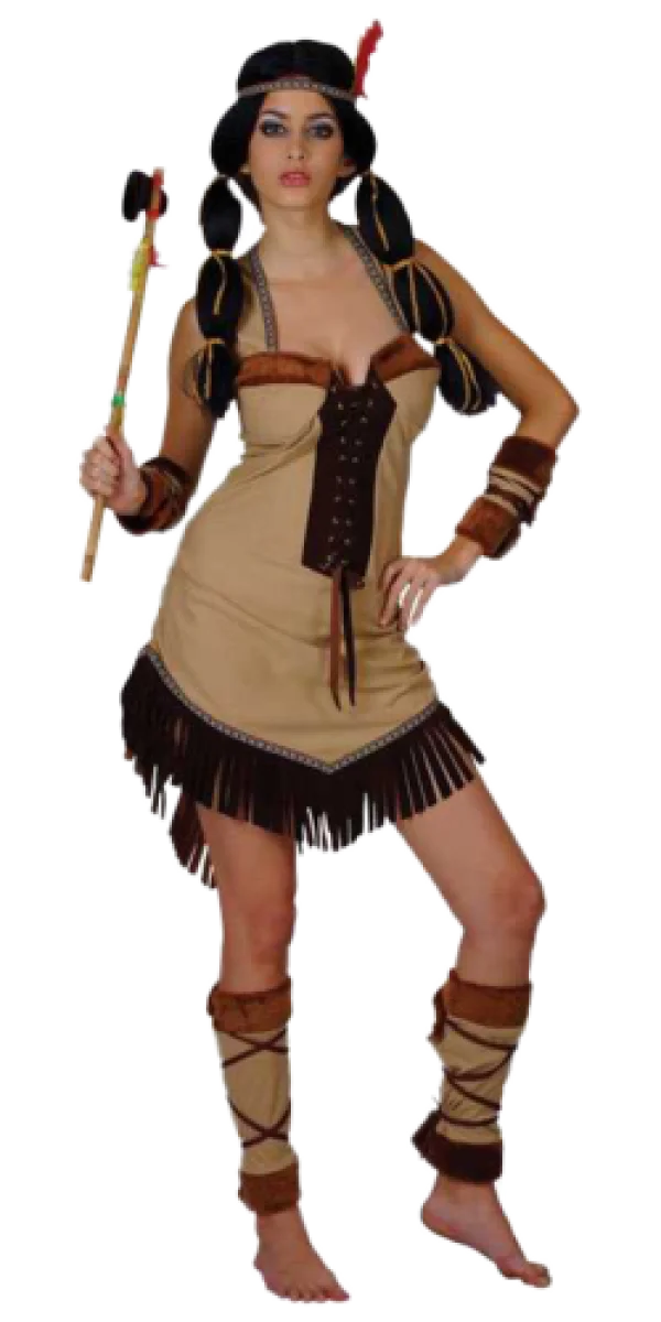 Woman in Fringe Dress Costume with Headband PNG