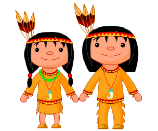 Cartoon Native American Children Holding Hands PNG