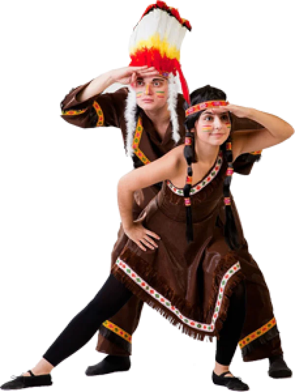 People in Native American Costumes Looking Out