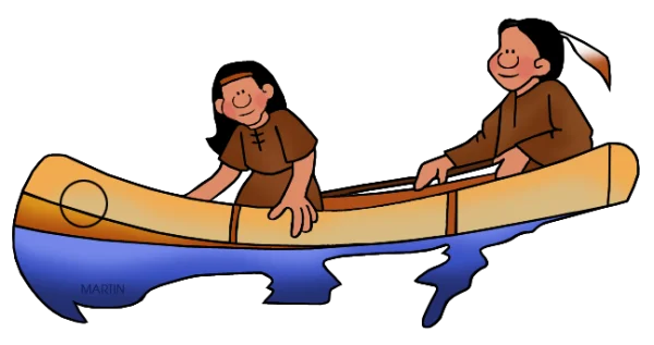 Two People Paddling a Canoe PNG Transparent