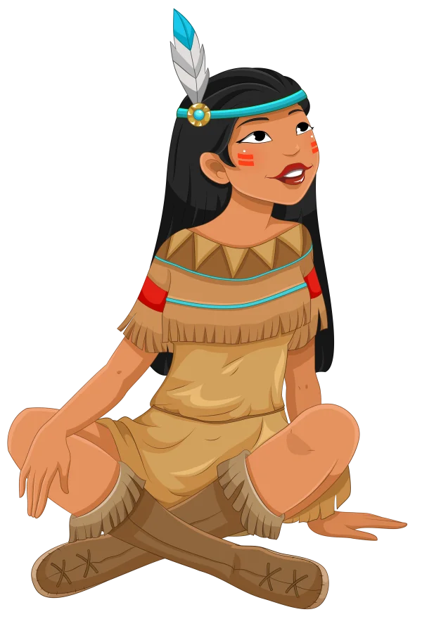 Cute Native American Girl Cartoon PNG