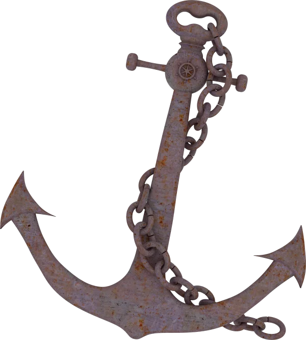 Rusty Ship Anchor with Chain PNG Transparent Background