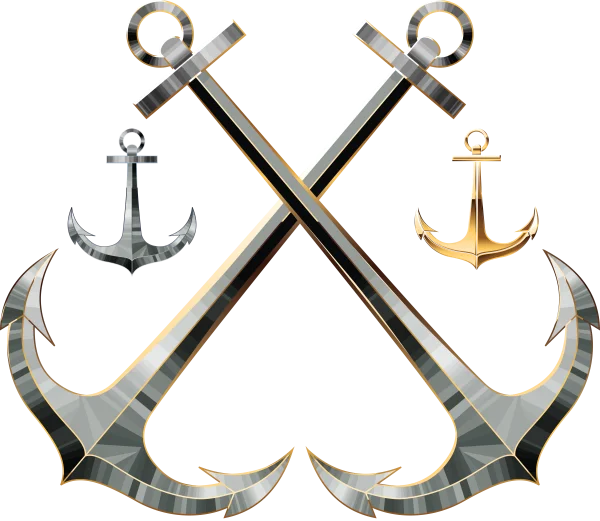 Crossed Silver and Gold Anchors PNG Transparent Background