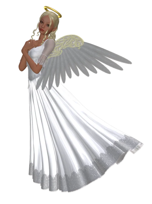 Elegant Angel with White Dress and Golden Halo PNG