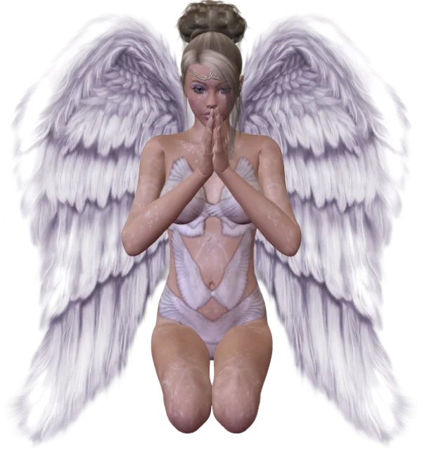 Kneeling Angel with White Wings PNG Transparent Background