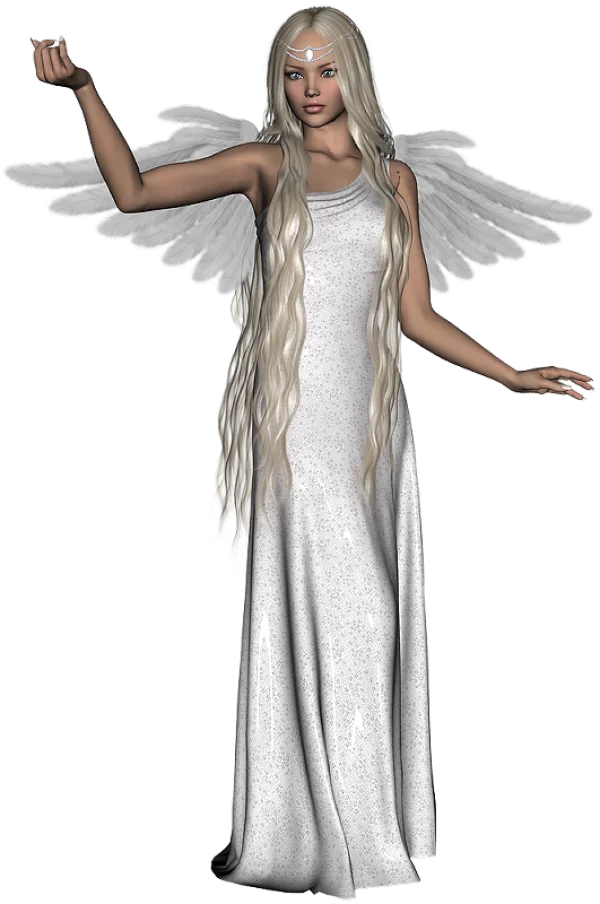 Blonde Angel with White Wings PNG Transparent Background