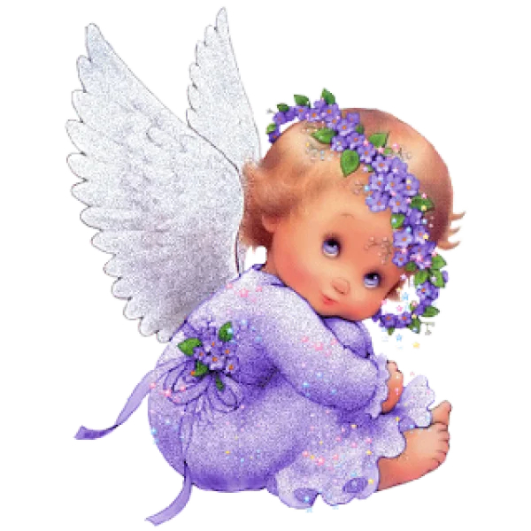 Cute Baby Angel with Purple Flowers PNG Transparent