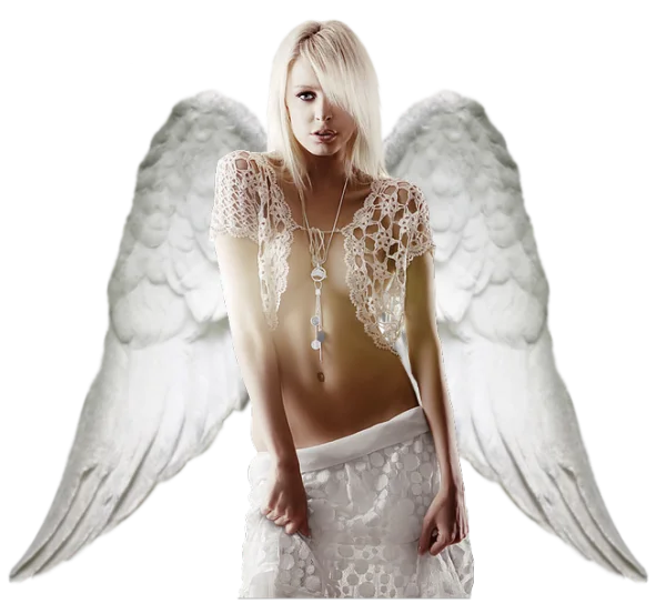 Angelic Blonde Woman with White Wings PNG