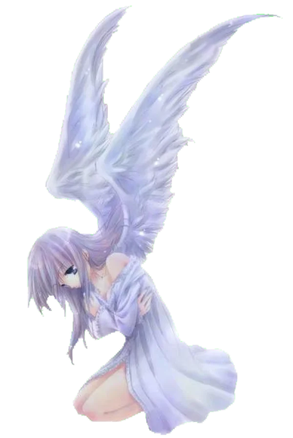 Anime Angel Girl with White Wings PNG