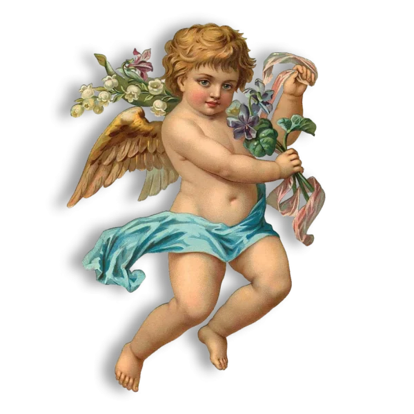 Vintage Cherub with Flowers PNG Transparent