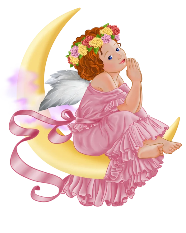 Cute Baby Angel on Moon PNG Transparent Background
