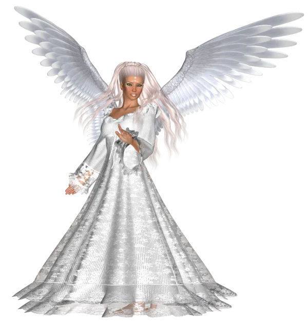 Elegant White Angel with Wings PNG