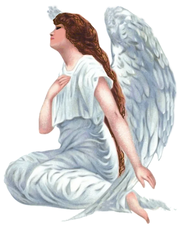 Kneeling Angel with White Wings PNG Transparent