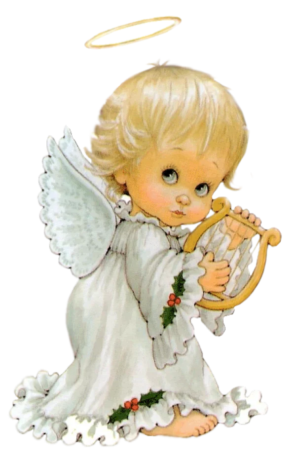 Cute Christmas Angel with Harp PNG Transparent Background