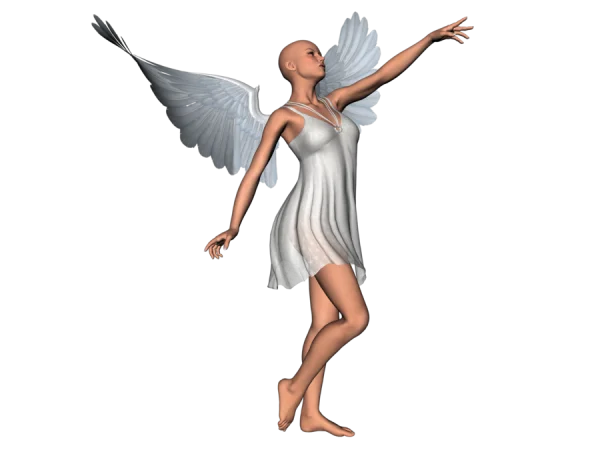 Bald Angel with White Wings PNG Transparent Background