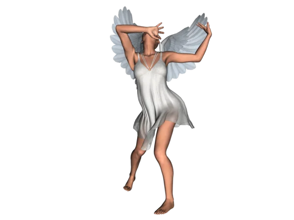 Dancing Angel with White Wings and Dress PNG Transparent Background