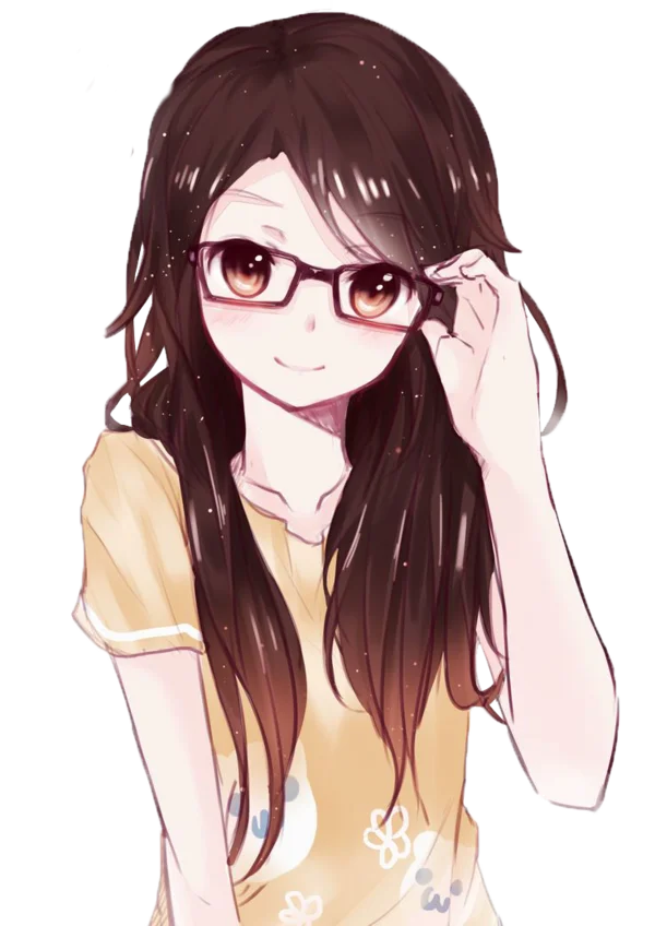 Cute Anime Girl with Glasses PNG Transparent Background