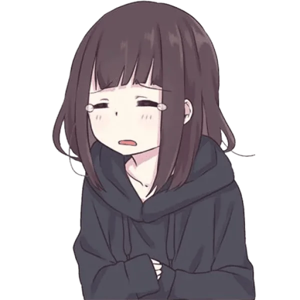 Crying Anime Girl in Hoodie PNG Transparent
