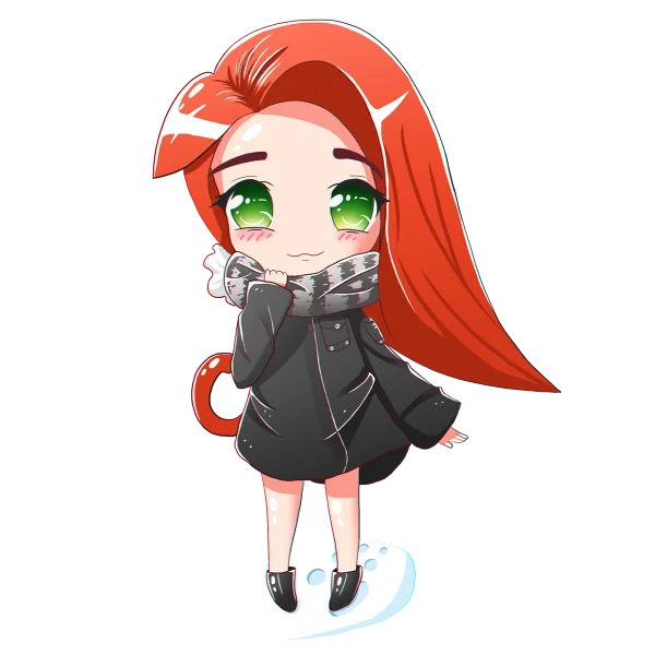 Chibi Anime Girl with Red Hair and Scarf PNG